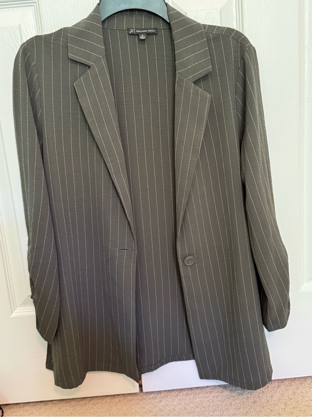 Adrianna Papell Olive Green Pinstripe Blazer